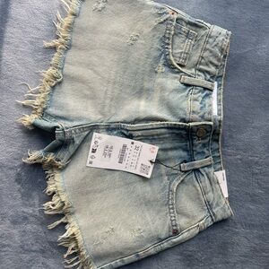 Zara Blue Jean Shorts with Frayed Hem